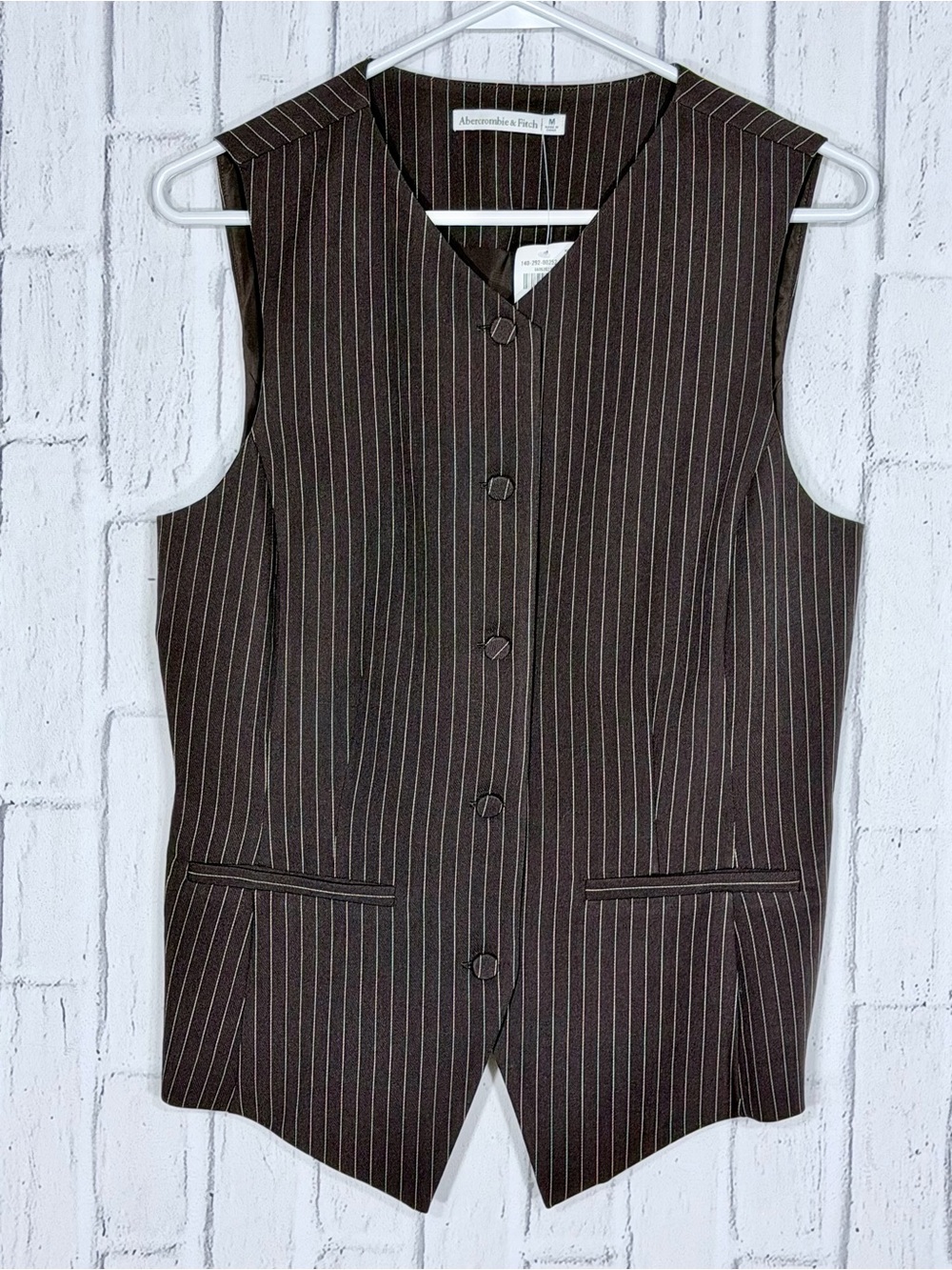 🤎 Abercrombie & Fitch High Neck Tailored Vest Brown Pinstripe NWT M